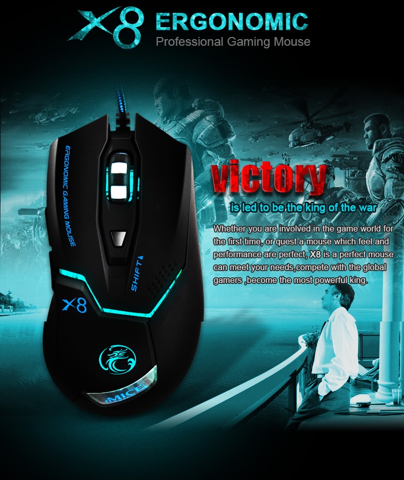 iMice X8 Gaming Mouse Ergonomic RGB LED 3200DPI - Black